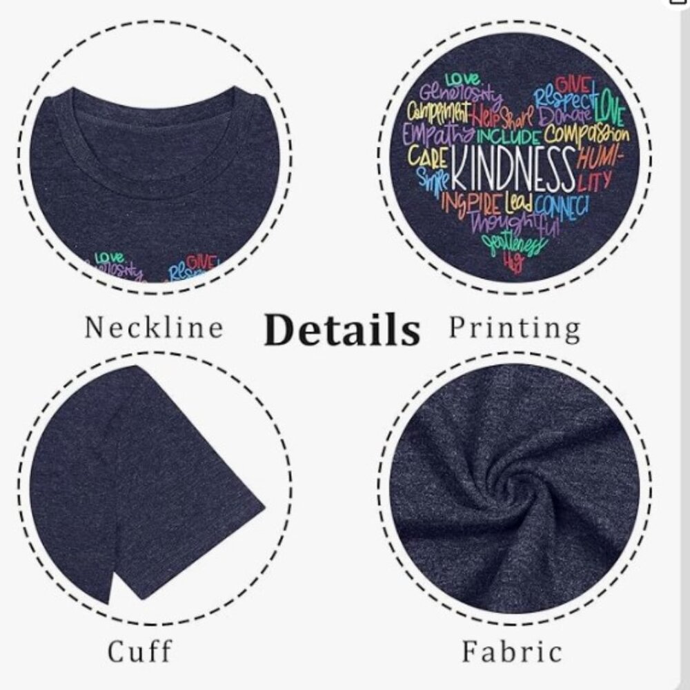 Womens Kindness Shirt Be Kind Teacher Graphic Tees Short Sleeve Valentine's Day - Picture 2 of 3